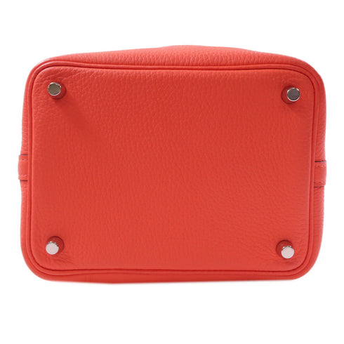 HERMES PHW Picotin PM Handbag Clemence Leather Rose Jaipur/Red