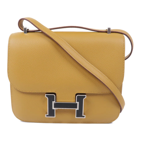 HERMES PHW Constance Mini Shoulder Bag Veau Epsom Leather Sesame Noir