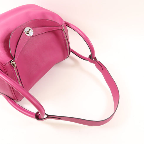 HERMES PHW Lindy 30 2 Way Shoulder Handbag Evercolor Leather Rose Purple