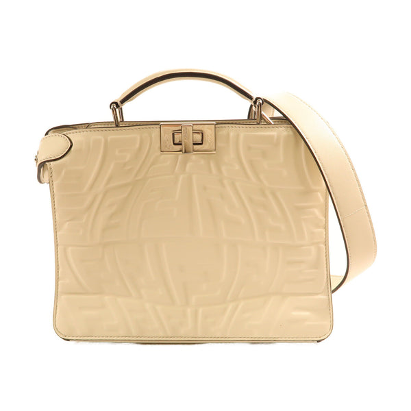 FENDI SHW Peekaboo 2Way Shoulder Handbag Calfskin Leather 7VA530 White