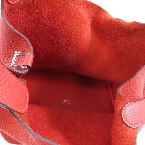 HERMES PHW Picotin MM Tote Bag Handbag Taurillon Clemence Leather Red