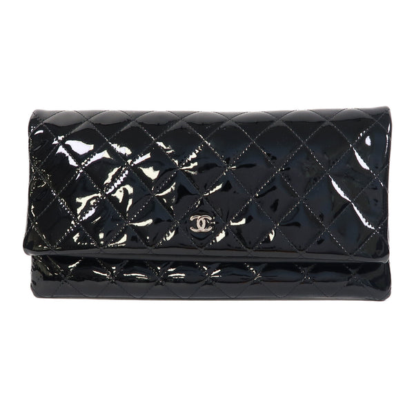 CHANEL Quilted CC SHW Clutch Bag Pouch Patent Leather Black