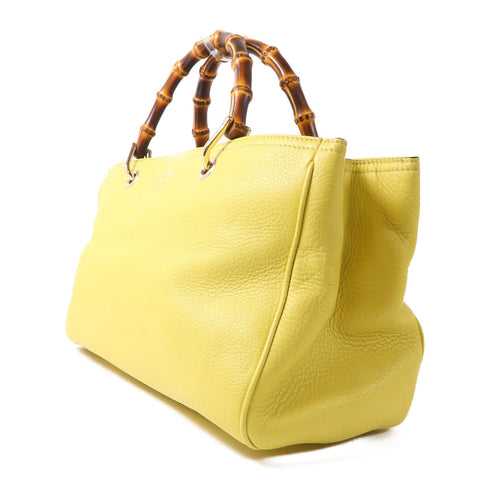 GUCCI GG Bamboo 2 Way Shoulder Bag Leather Yellow 323660