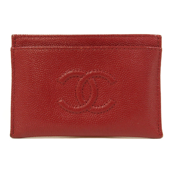 CHANEL CC Card case Calfskin Leather Red