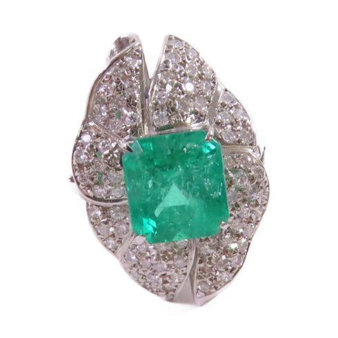 FINE JEWELRY 3.22ct Emerald 0.82ct Diamond Ring US#6.25 PT900 Platinum