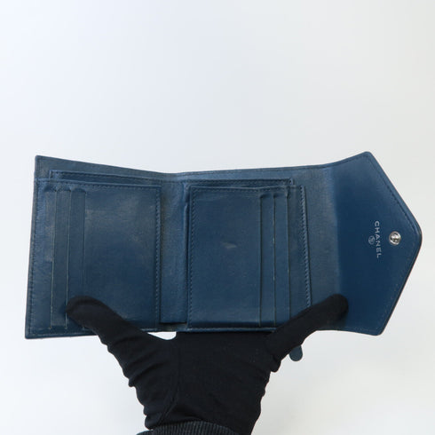 CHANEL Herringbone CC SHW Wallet Calfskin Leather Blue