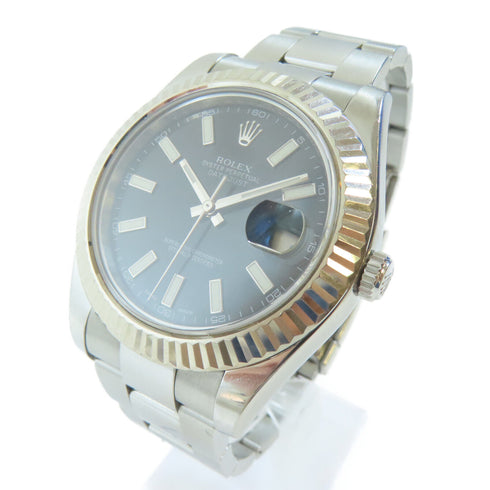 ROLEX Datejust Automatic Watch 116334 18K White Gold Stainless Steel Black #18cm