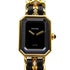 CHANEL CC Premiere L Quartz Movement Watch H0001 Gold Plated Leather Black