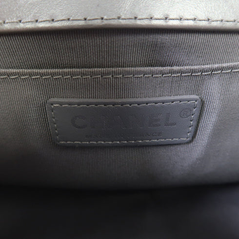 CHANEL CC SHW Boy 25 Chain Shoulder Bag Calfskin Leather Silver