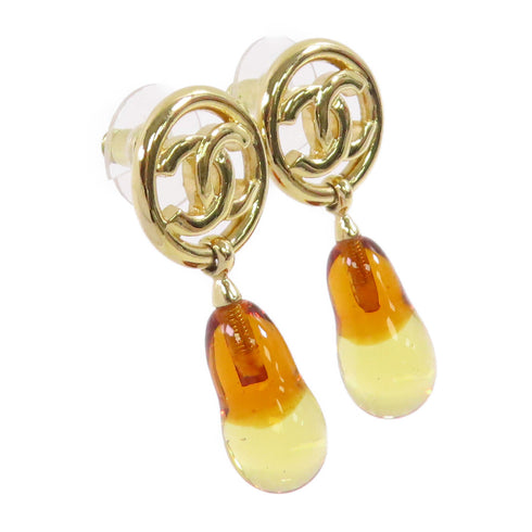 CHANEL CC Earrings L23/A Metal PVC Gold Tone Color Brown