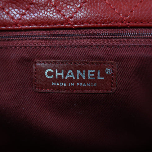 CHANEL Quilted CC Shoulder Bag Caviar Leather Red