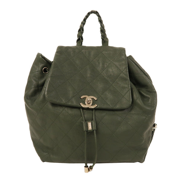 CHANEL CC SHW Backpack Rucksack Calfskin Leather Green