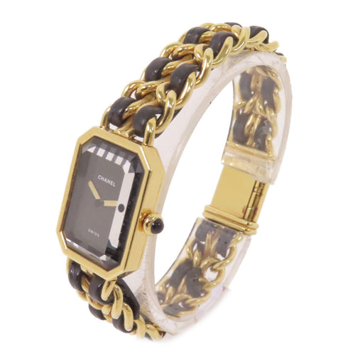 CHANEL GHW CC Premiere L Quartz Watch Gold Plated Calfskin Leather Black
