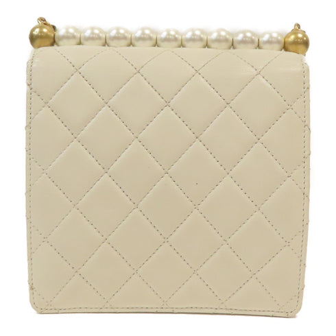 CHANEL Quilted CC GHW Pearl Flap Shoulder Bag AS0584 Calfskin Leather White