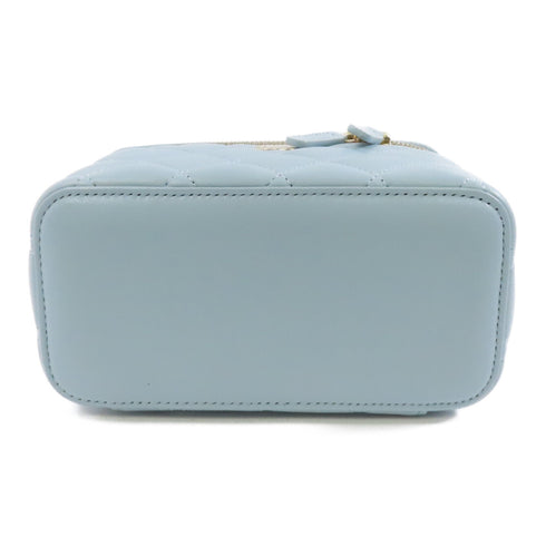 CHANEL Quilted CC GHW Vanity Case Chain Shoulder Bag Calfskin Leather Light Blue