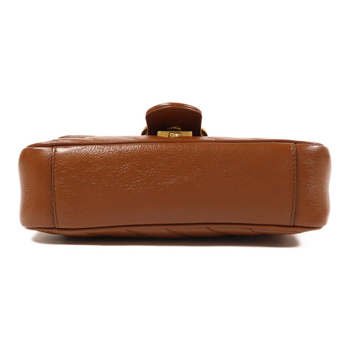 GUCCI GG GHW GG Marmont Mini Chain Shoulder 446744 Leather Brown