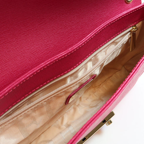 Furla GHW Chain Shoulder Bag Leather Pink