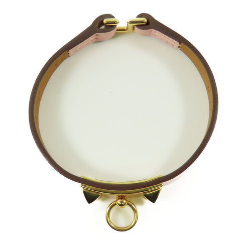 HERMES GHW Rivale Mini Bracelet Bangle Calfskin Leather Pink