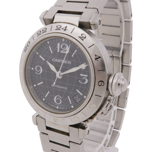 CARTIER Pasha C Meridian GMT 2377 Automatic Watch Stainless Steel Black