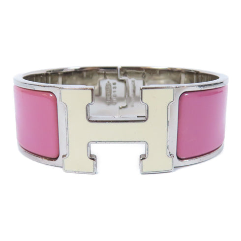 HERMES Clic Clac H Bracelet Bangle Metal Silver Pink