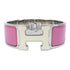 HERMES Clic Clac H Bracelet Bangle Metal Silver Pink