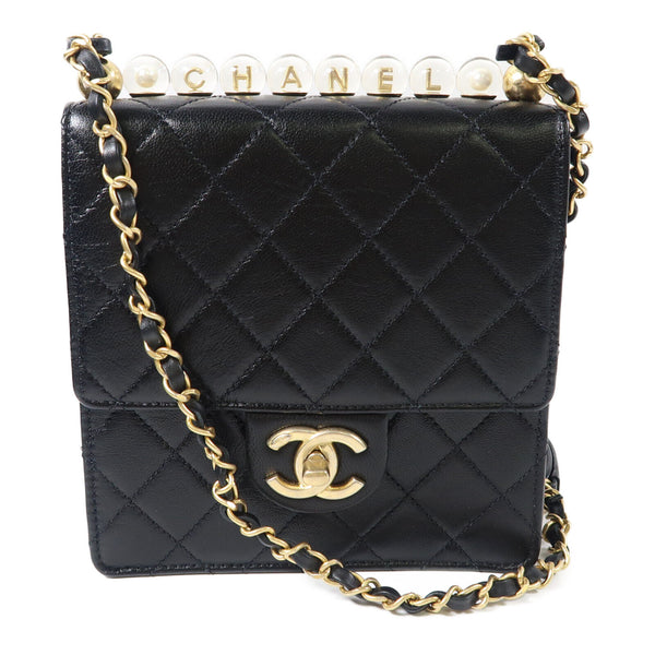 CHANEL CC GHW Matelasse Pearl Chain Bag Lambskin Leather AS0584 Black
