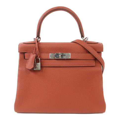 HERMES PHW Kelly 28 2 Way Shoulder Bag Taurillon Clemence Rouge