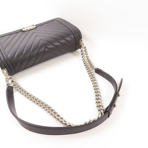 CHANEL CC SHW Boy 28 Chain Shoulder Bag Calfskin Leather Black v1