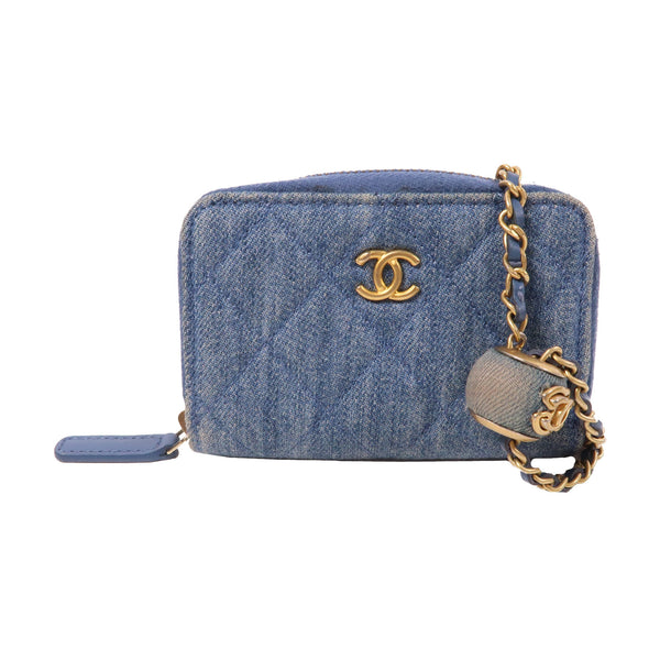 CHANEL Quilted CC GHW Chain Flap Shoulder Bag Denim Blue
