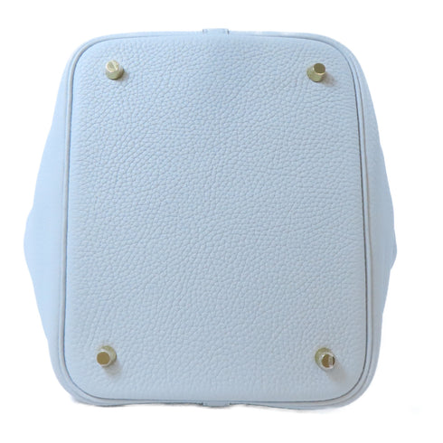 HERMES GHW Picotin MM Handbag Clemence Leather Blue Pale/Light Blue