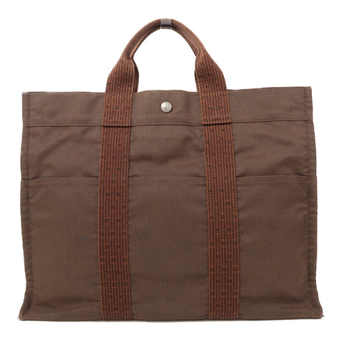 HERMES PHW Ale Line Hand Bag Canvas Brown