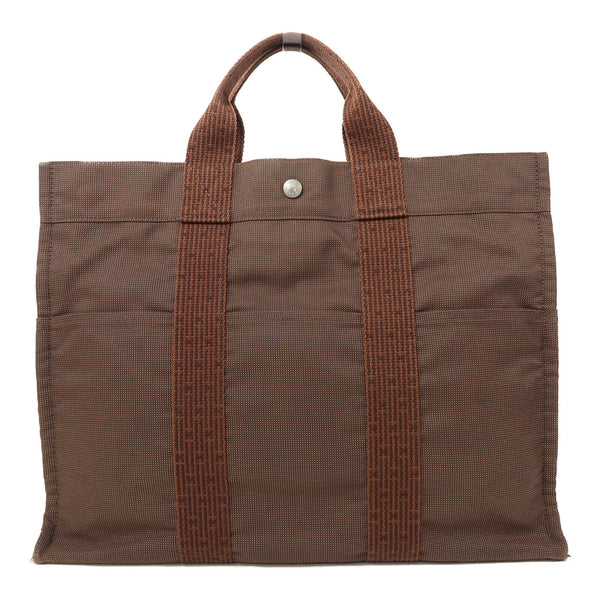 HERMES PHW Ale Line Hand Bag Canvas Brown