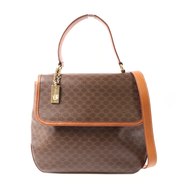 CELINE GHW 2 Way Shoulder Bag Handbag M95 Coated Canvas Brown