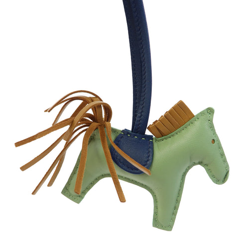 HERMES Rodeo PM Charm Veau Swift Leather Vert Criquet/Sesame/Bleu De Malte