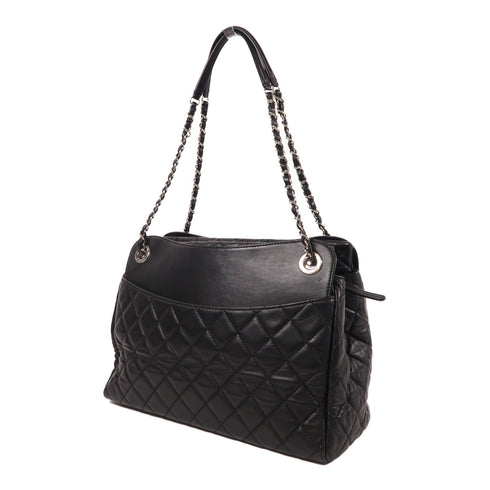 CHANEL CC SHW Chain Shoulder Tote Bag Lambskin Leather Black