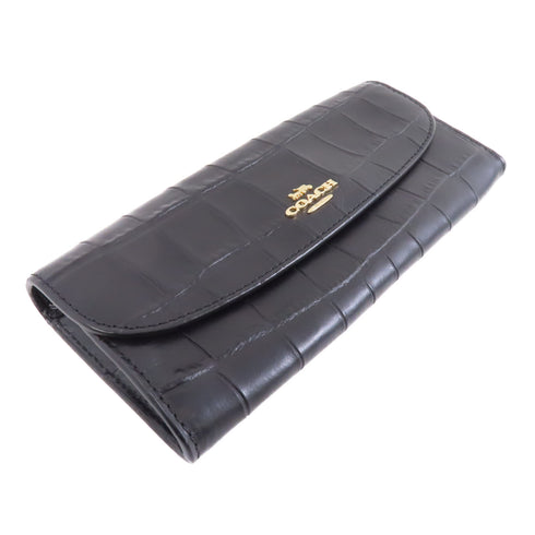 COACH GHW Long Wallet Calfskin Leather Black