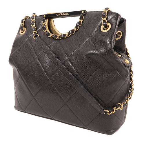 CHANEL CC GHW 2 Way Shoulder Bag Calfskin Leather Black