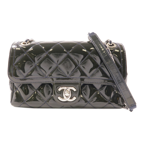 CHANEL CC SHW Chain Shoulder Bag Patent Leather Dark Green