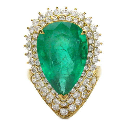 FINE JEWELRY 13.88ct Emerald 2.71ct Diamond Ring 18K Yellow Gold U...