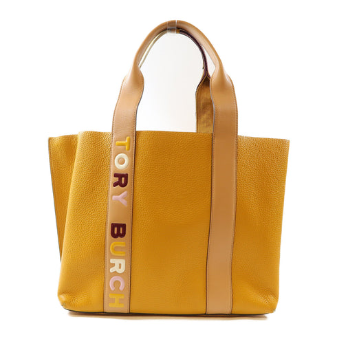 Tory Burch GHW Tote Bag Shoulder Bag Calfskin Leather Yellow