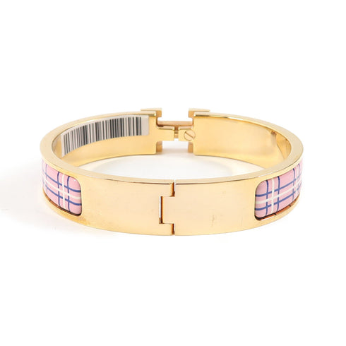 HERMES Clic H Bracelet Bangle Metal Gold Pink
