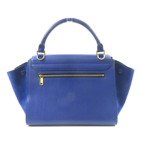 CELINE GHW Trapeze MM 2 Way Shoulder Bag Handbag Calfskin Leather Blue