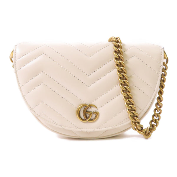 GUCCI GG GHW GG Marmont Chain Shoulder Bag 746431 Calfskin Leather White