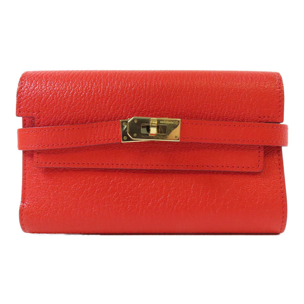 HERMES GHW Kelly Wallet Chevre Leather Rouge Tomate Red