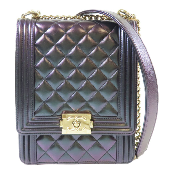 CHANEL Quilted CC GHW Boy Chain Shoulder Bag Calfskin Leather Purple