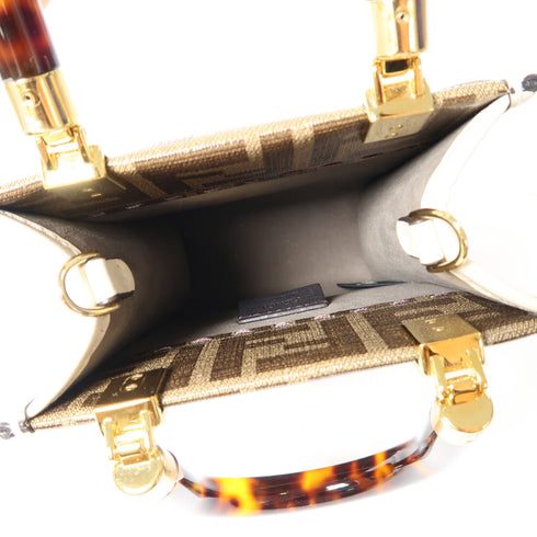 FENDI GHW Mini Sunshine 2way Shoulder Bag 8BS051 Calfskin Leather Coated Canvas