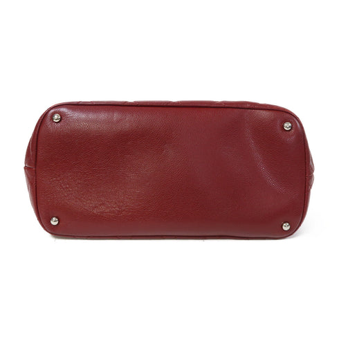 CHANEL Quilted CC SHW Hand Bag Calfskin Leather Red