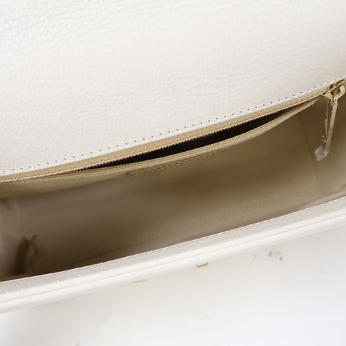 CHANEL Quilted CC GHW 2 Way Chain Shoulder Bag Calfskin Leather White