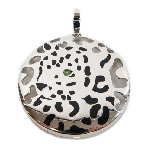 CARTIER Panthere Pellage Pendant Garnet 18K White Gold Black Lacquer