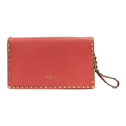 Valentino GHW Garavani Rockstud Accessory Pouch Calfskin Leather Pink/Green